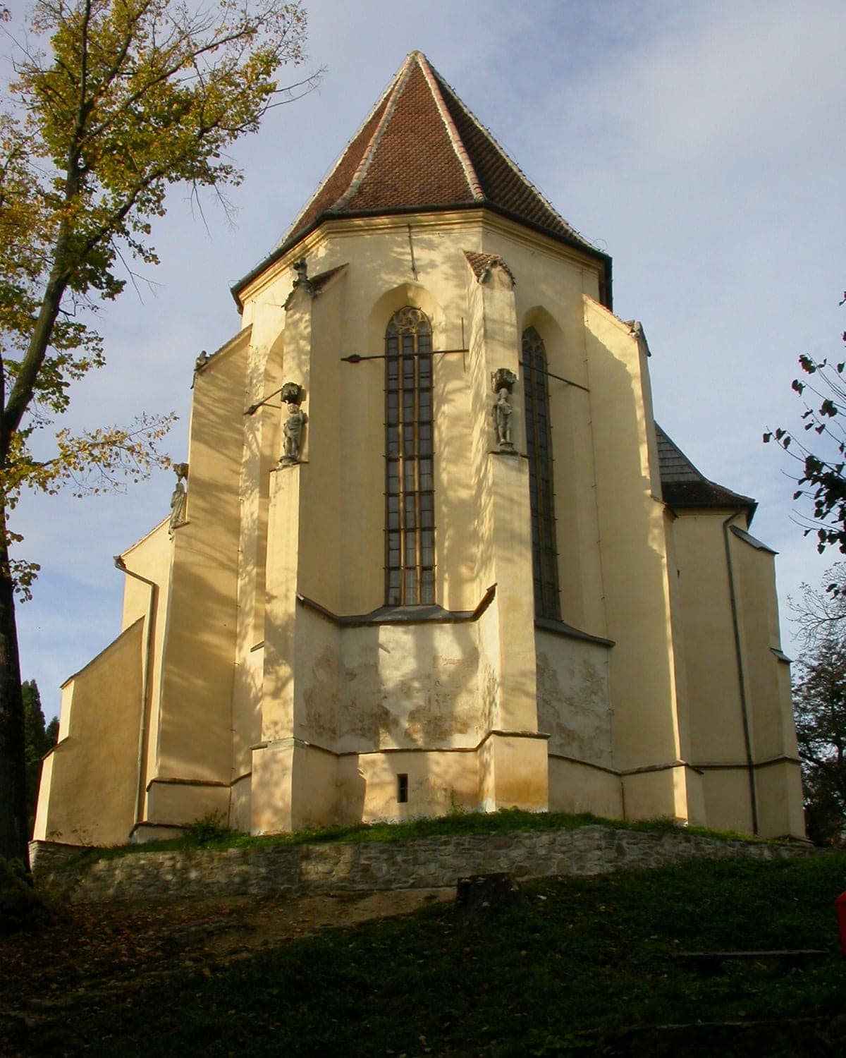 Apse of the Lutheran Church on the Hill above Sighișoara, lit by autumn afternoon sun